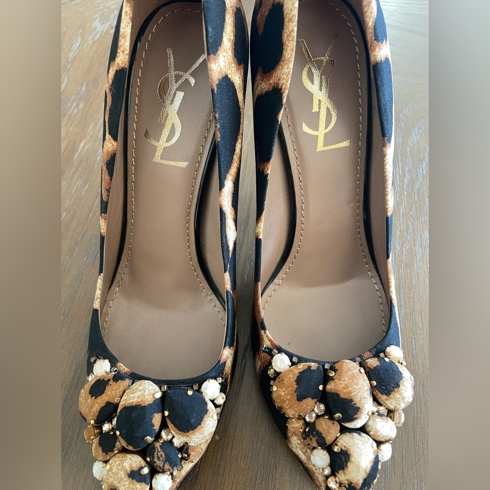 Yves Saint Laurent Black and Brown Embellished Heels - Picture 8 of 10